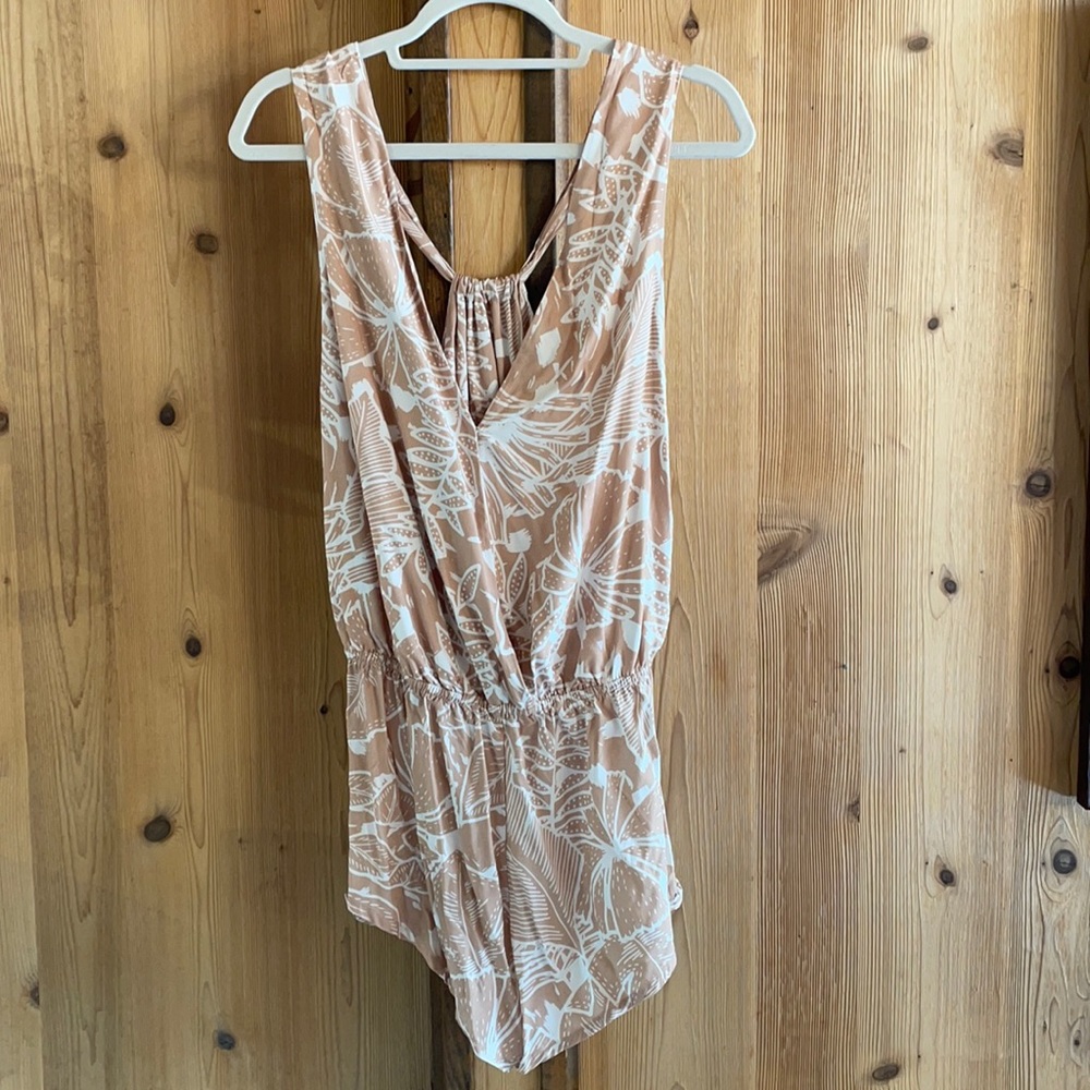 PQ Swim Beige and White Beachy Romper Cover Up
